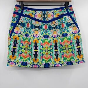 Milly New York Skirt Women 6 Blue Silk Blend Colorful Mini Pockets Artsy Vintage